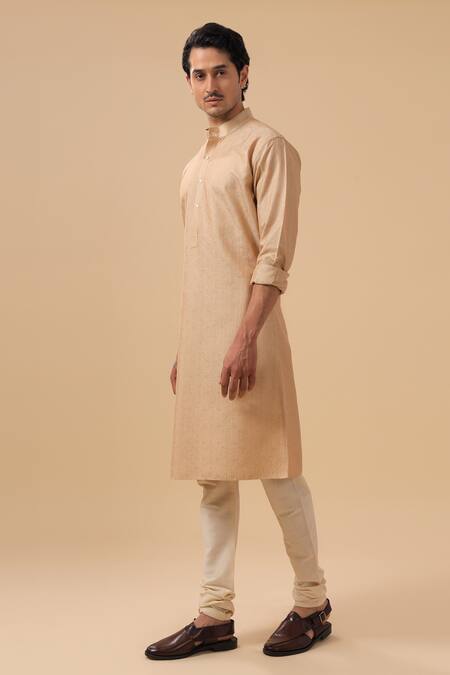 Shop_Raghavendra Rathore Blue_Beige Silk Embroidery Tonal Raw Kurta _Online_at_Aza_Fashions