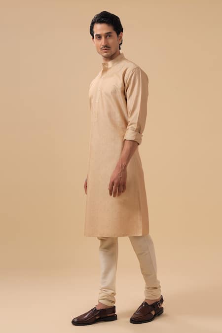 Shop_Raghavendra Rathore Blue_Beige Silk, Cotton Embroidery Tonal Kurta With Pant _Online_at_Aza_Fashions