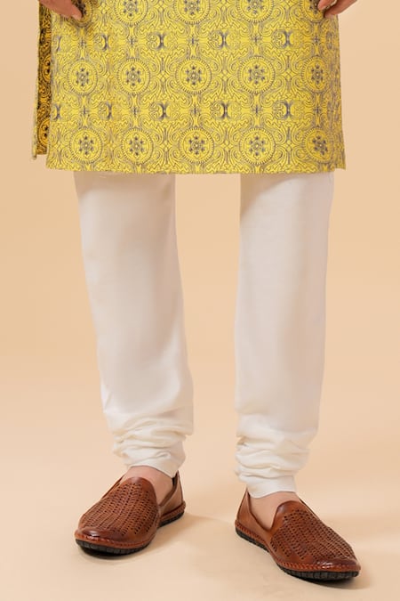 Raghavendra Rathore Blue_Yellow Silk, Cotton Embroidery Floral Mandala Kurta With Pant _Online_at_Aza_Fashions