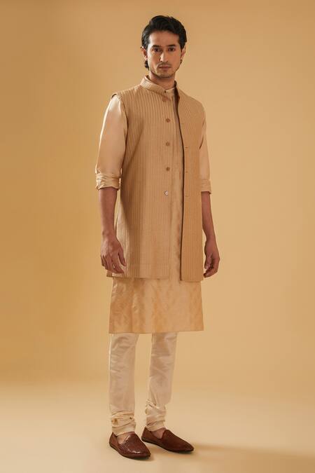 Raghavendra Rathore Blue_Beige Silk Embroidered Raw Nehru Jacket _Online_at_Aza_Fashions