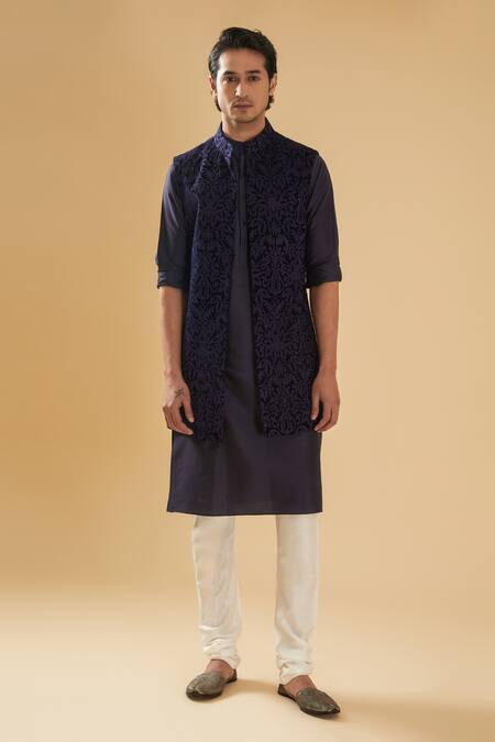 Raghavendra Rathore Blue_Blue Silk Embroidery Mandala Jaal Jacket _Online_at_Aza_Fashions