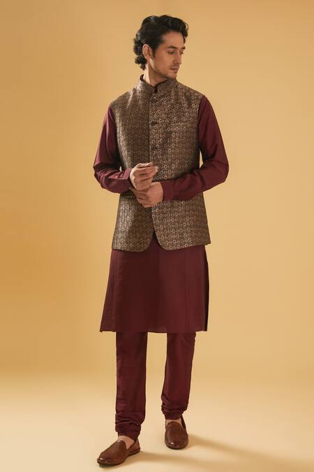 Raghavendra Rathore Blue_Black Brocade Embroidery Floral Nehru Jacket _Online_at_Aza_Fashions