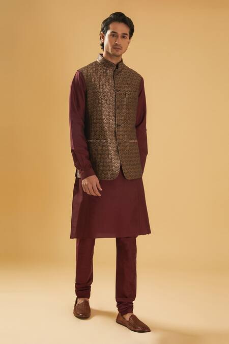 Shop_Raghavendra Rathore Blue_Black Bundi Brocade Woven Floral Motifs Set _Online_at_Aza_Fashions