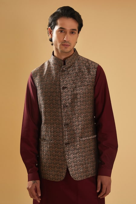 Raghavendra Rathore Blue_Black Bundi Brocade Woven Floral Motifs Set _at_Aza_Fashions