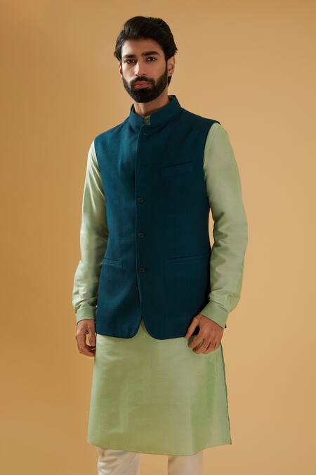 Buy_Raghavendra Rathore Blue_Blue Jacquard Textured Nehru Jacket _Online_at_Aza_Fashions