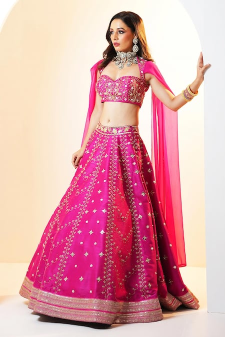Shop Rashika Sharma Pink Georgette, Silk Embroidery, Cut Work Sweetheart Rania Hand Lehenga Set Online at Aza Fashions Shop_Rashika Sharma_Pink Georgette, Silk Embroidery, Cut Work Sweetheart Rania Hand Lehenga Set _Online_at_Aza_Fashions