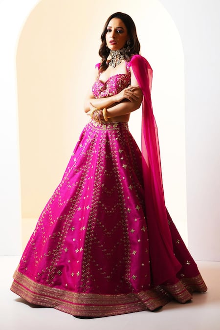 Rashika Sharma Pink Georgette, Silk Embroidery, Cut Work Sweetheart Rania Hand Lehenga Set at Aza Fashions Rashika Sharma_Pink Georgette, Silk Embroidery, Cut Work Sweetheart Rania Hand Lehenga Set _at_Aza_Fashions