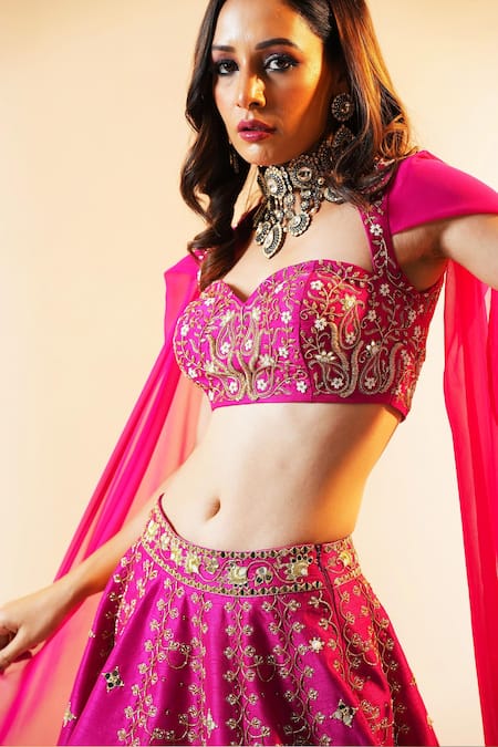 Buy Rashika Sharma Pink Georgette, Silk Embroidery, Cut Work Sweetheart Rania Hand Lehenga Set Buy_Rashika Sharma_Pink Georgette, Silk Embroidery, Cut Work Sweetheart Rania Hand Lehenga Set