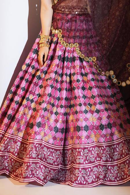 Shop Rashika Sharma Maroon Georgette, Silk, Organza Cut Gia Abstract And Floral Print Lehenga Set Online at Aza Fashions Shop_Rashika Sharma_Maroon Georgette, Silk, Organza Cut Gia Abstract And Floral Print Lehenga Set _Online_at_Aza_Fashions