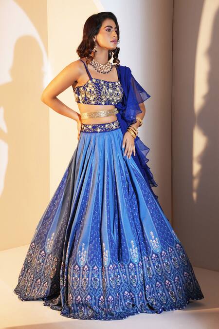 Buy Rashika Sharma Blue Georgette, Organza, Modal Cut Work, Zari, Floral Print Lehenga Set Online at Aza Fashions Buy_Rashika Sharma_Blue Georgette, Organza, Modal Cut Work, Zari, Floral Print Lehenga Set _Online_at_Aza_Fashions