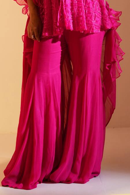 Rashika Sharma_Pink Net, Georgette, Organza Embroidery, Beads Tanisha Hand Kurta Sharara Set _Online_at_Aza_Fashions