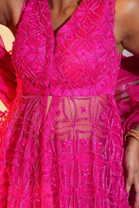 Rashika Sharma_Pink Net, Georgette, Organza Embroidery, Beads Tanisha Hand Kurta Sharara Set _at_Aza_Fashions