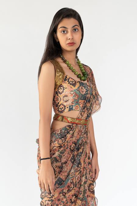 Buy Nikita Vishakha Multi Color Georgette, Sequins Metal Ruffle Saree With Blouse Online at Aza Fashions Buy_Nikita Vishakha_Multi Color Georgette, Sequins Metal Ruffle Saree With Blouse_Online_at_Aza_Fashions