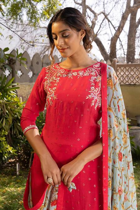 Buy Suruchi Parakh Pink Georgette, Tussar, Organza Embroidery Boat Neck Handcrafted Kurta Set Online at Aza Fashions Buy_Suruchi Parakh_Pink Georgette, Tussar, Organza Embroidery Boat Neck Handcrafted Kurta Set _Online_at_Aza_Fashions
