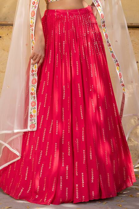 Suruchi Parakh Pink Net, Crepe, Georgette, Tussar Embroidery Sweetheart Thread Work Lehenga Set Online at Aza Fashions Suruchi Parakh_Pink Net, Crepe, Georgette, Tussar Embroidery Sweetheart Thread Work Lehenga Set _Online_at_Aza_Fashions