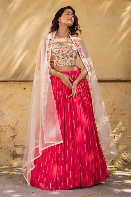 Buy Suruchi Parakh Pink Net, Crepe, Georgette, Tussar Embroidery Sweetheart Thread Work Lehenga Set Online at Aza Fashions Buy_Suruchi Parakh_Pink Net, Crepe, Georgette, Tussar Embroidery Sweetheart Thread Work Lehenga Set _Online_at_Aza_Fashions