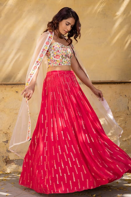 Shop Suruchi Parakh Pink Net, Crepe, Georgette, Tussar Embroidery Sweetheart Thread Work Lehenga Set Online at Aza Fashions Shop_Suruchi Parakh_Pink Net, Crepe, Georgette, Tussar Embroidery Sweetheart Thread Work Lehenga Set _Online_at_Aza_Fashions