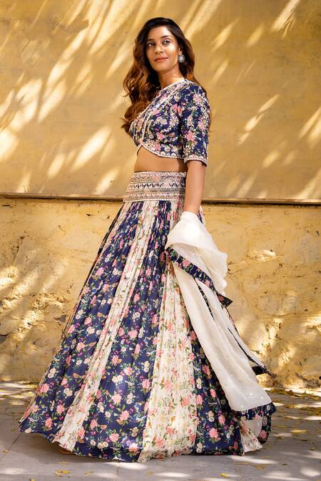 Buy Suruchi Parakh White Georgette, Crepe Pearls, Sequins, Floral Pattern Panelled Lehenga Set Online at Aza Fashions Buy_Suruchi Parakh_White Georgette, Crepe Pearls, Sequins, Floral Pattern Panelled Lehenga Set _Online_at_Aza_Fashions