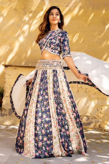 Suruchi Parakh White Georgette, Crepe Pearls, Sequins, Floral Pattern Panelled Lehenga Set at Aza Fashions Suruchi Parakh_White Georgette, Crepe Pearls, Sequins, Floral Pattern Panelled Lehenga Set _at_Aza_Fashions