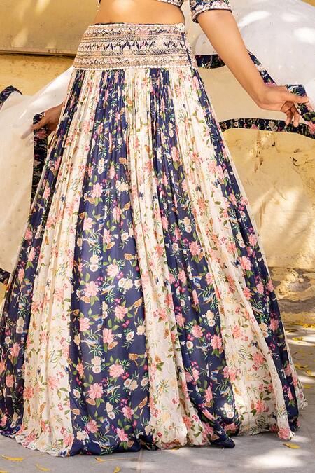 Buy Suruchi Parakh White Georgette, Crepe Pearls, Sequins, Floral Pattern Panelled Lehenga Set Buy_Suruchi Parakh_White Georgette, Crepe Pearls, Sequins, Floral Pattern Panelled Lehenga Set