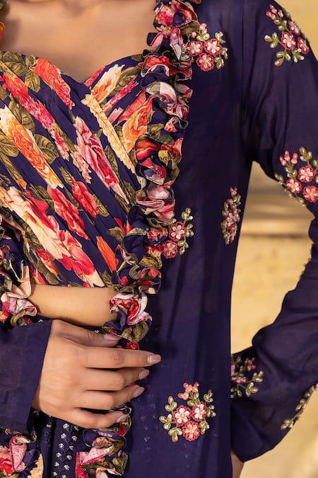 Shop Suruchi Parakh Purple Georgette Embroidery Sweetheart Neck Floral Jacket And Pant Set Online at Aza Fashions Shop_Suruchi Parakh_Purple Georgette Embroidery Sweetheart Neck Floral Jacket And Pant Set _Online_at_Aza_Fashions