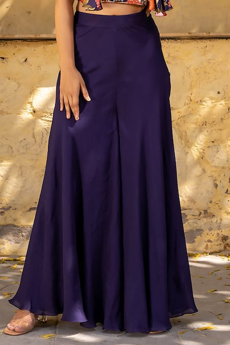 Suruchi Parakh Purple Georgette Embroidery, Sequins V-neck Hand Crop Top And Pant Set at Aza Fashions Suruchi Parakh_Purple Georgette Embroidery, Sequins V-neck Hand Crop Top And Pant Set _at_Aza_Fashions