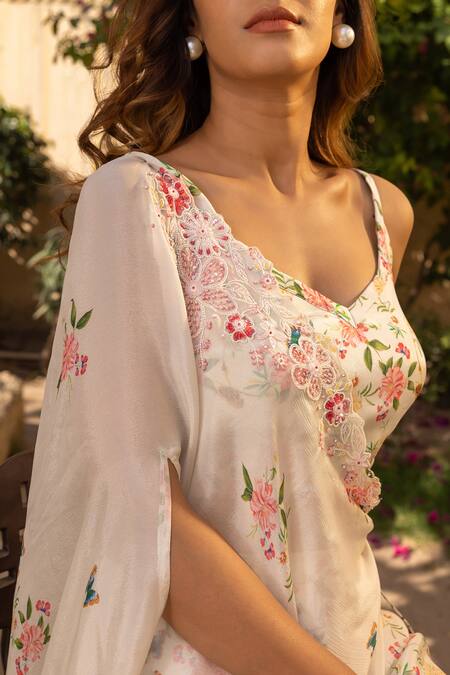 Buy Suruchi Parakh Off White Georgette, Crepe Embroidery Printed Crop Top Pant Set Buy_Suruchi Parakh_Off White Georgette, Crepe Embroidery Printed Crop Top Pant Set