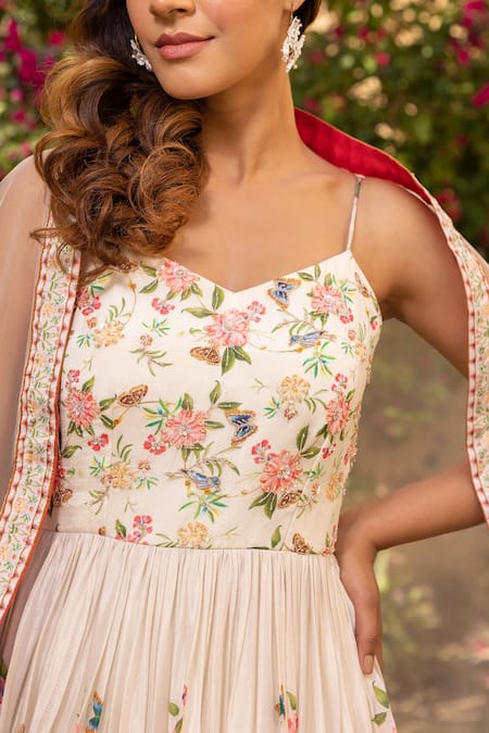 Suruchi Parakh White Georgette, Organza Cut Work, Sequins, Garden Print Anarkali With Dupatta at Aza Fashions Suruchi Parakh_White Georgette, Organza Cut Work, Sequins, Garden Print Anarkali With Dupatta _at_Aza_Fashions