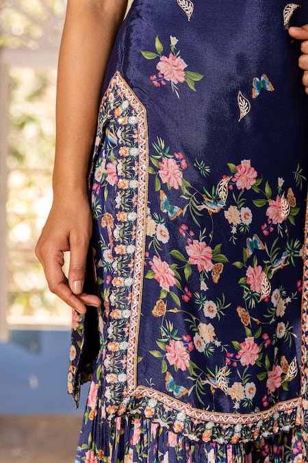 Buy Suruchi Parakh Blue Georgette Embroidery Scoop Neck Garden Print Kurta Sharara Set Buy_Suruchi Parakh_Blue Georgette Embroidery Scoop Neck Garden Print Kurta Sharara Set