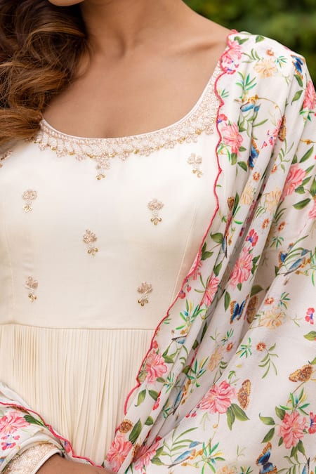 Shop_Suruchi Parakh_White Georgette, Organza Embroidery Round Neck Anarkali With Dupatta _Online_at_Aza_Fashions