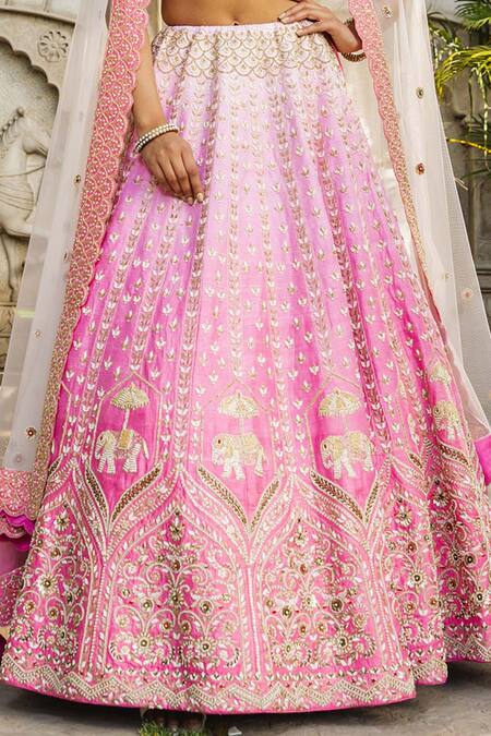 Suruchi Parakh_Pink Silk, Net Tassels, Sequins, Embroidery Sweetheart Ombre Bridal Lehenga Set_Online_at_Aza_Fashions