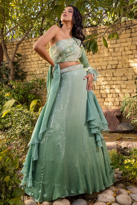 Buy online Women Green Sequin Lehenga Choli With Dupatta from ethnic wear  for Women by Mahika for ₹3449 at 65% off | 2024 Limeroad.com