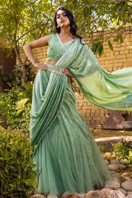 Green Zari Weaving Work Pure Silk Lehenga – Maharani