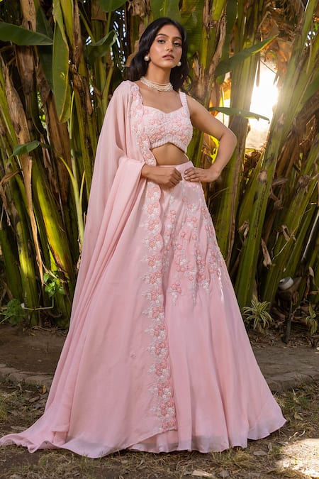Suruchi Parakh Pink Georgette Pearls, Embroidery Sweetheart Neck Blouse Lehenga Set Online at Aza Fashions Suruchi Parakh_Pink Georgette Pearls, Embroidery Sweetheart Neck Blouse Lehenga Set _Online_at_Aza_Fashions