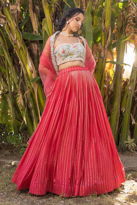 Suruchi Parakh Pink Georgette, Net Sequins, Embroidery Sweetheart Neck Lehenga Set Online at Aza Fashions Suruchi Parakh_Pink Georgette, Net Sequins, Embroidery Sweetheart Neck Lehenga Set _Online_at_Aza_Fashions