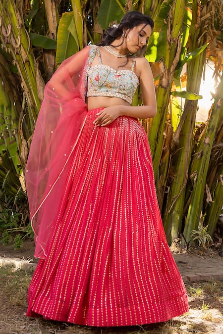 Buy Suruchi Parakh Pink Georgette, Net Sequins, Embroidery Sweetheart Neck Lehenga Set Online at Aza Fashions Buy_Suruchi Parakh_Pink Georgette, Net Sequins, Embroidery Sweetheart Neck Lehenga Set _Online_at_Aza_Fashions