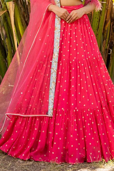 Suruchi Parakh Pink Georgette, Net Beads, Sequins, Cut Work Flower Butti Pattern Lehenga Set at Aza Fashions Suruchi Parakh_Pink Georgette, Net Beads, Sequins, Cut Work Flower Butti Pattern Lehenga Set _at_Aza_Fashions