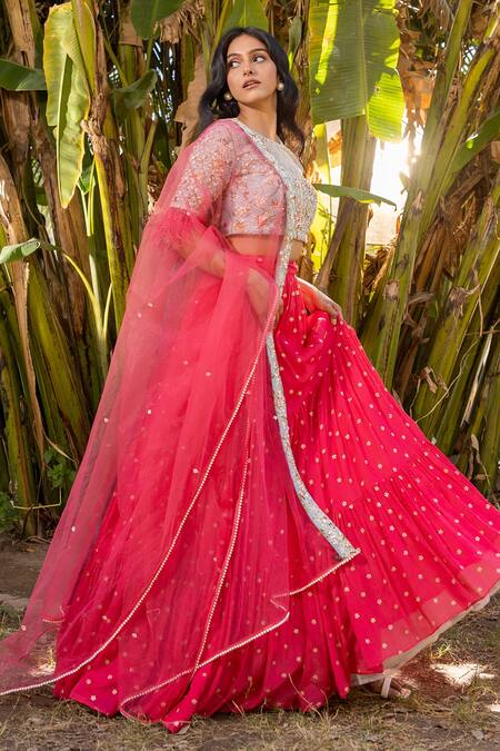 Suruchi Parakh Pink Georgette, Net Beads, Sequins, Cut Work Flower Butti Pattern Lehenga Set Online at Aza Fashions Suruchi Parakh_Pink Georgette, Net Beads, Sequins, Cut Work Flower Butti Pattern Lehenga Set _Online_at_Aza_Fashions