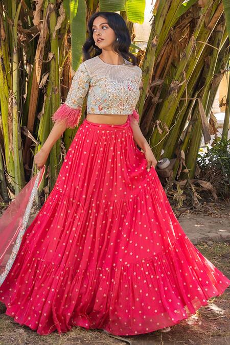 Buy Suruchi Parakh Pink Georgette, Net Beads, Sequins, Cut Work Flower Butti Pattern Lehenga Set Online at Aza Fashions Buy_Suruchi Parakh_Pink Georgette, Net Beads, Sequins, Cut Work Flower Butti Pattern Lehenga Set _Online_at_Aza_Fashions