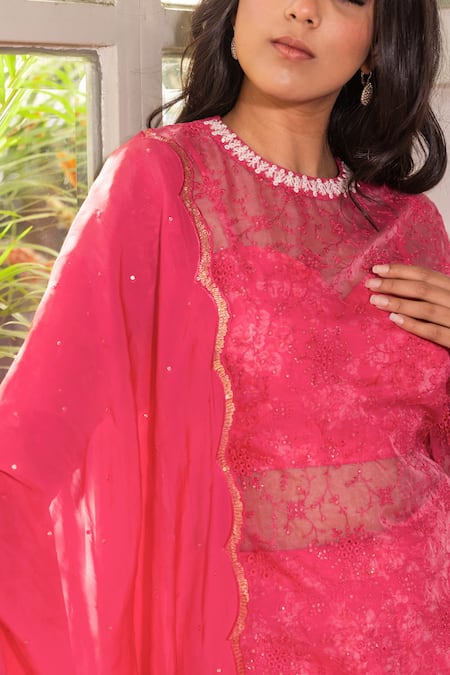 Buy Suruchi Parakh Pink Georgette, Organza Embroidery, Sequins Sweetheart Neck, Kurta Pant Set Online at Aza Fashions Buy_Suruchi Parakh_Pink Georgette, Organza Embroidery, Sequins Sweetheart Neck, Kurta Pant Set _Online_at_Aza_Fashions