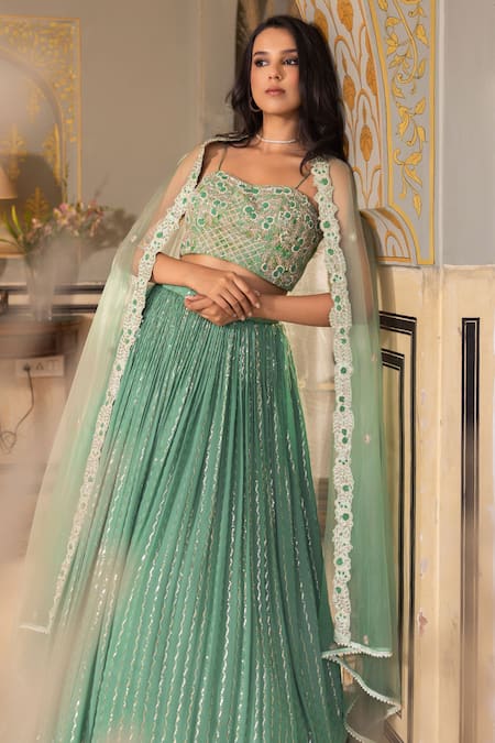 Buy Suruchi Parakh Green Georgette, Crepe, Satin Cut Work, Pearls, Sequins, Lehenga Blouse Set Online at Aza Fashions Buy_Suruchi Parakh_Green Georgette, Crepe, Satin Cut Work, Pearls, Sequins, Lehenga Blouse Set _Online_at_Aza_Fashions