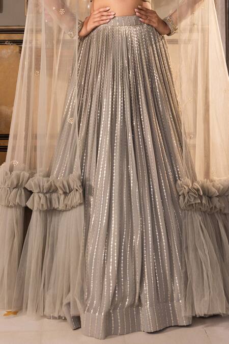 Suruchi Parakh Grey Georgette, Net Sequins Sweetheart Neck Embroidered Blouse Lehenga Set Online at Aza Fashions Suruchi Parakh_Grey Georgette, Net Sequins Sweetheart Neck Embroidered Blouse Lehenga Set _Online_at_Aza_Fashions
