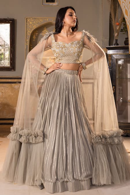 Buy Suruchi Parakh Grey Georgette, Net Sequins Sweetheart Neck Embroidered Blouse Lehenga Set Online at Aza Fashions Buy_Suruchi Parakh_Grey Georgette, Net Sequins Sweetheart Neck Embroidered Blouse Lehenga Set _Online_at_Aza_Fashions