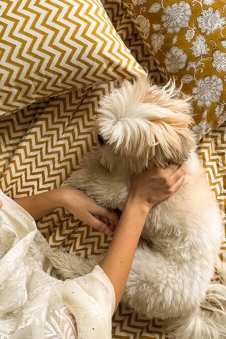 Raamae_Yellow 100% Cotton Hand Block Print Lyla Quilt With Pillow Cover_at_Aza_Fashions