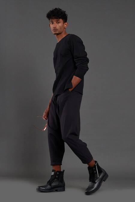 MATI_1_Black 100% Cotton Hand Woven T-shirt_at_Aza_Fashions