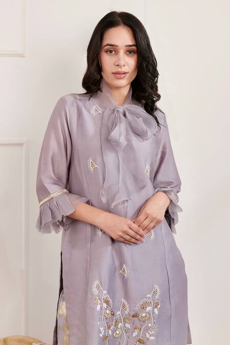 Pairaahan_Purple Kurta Chanderi Embroidered Pearl Sequin Embellished With Metallic Pant_Online_at_Aza_Fashions