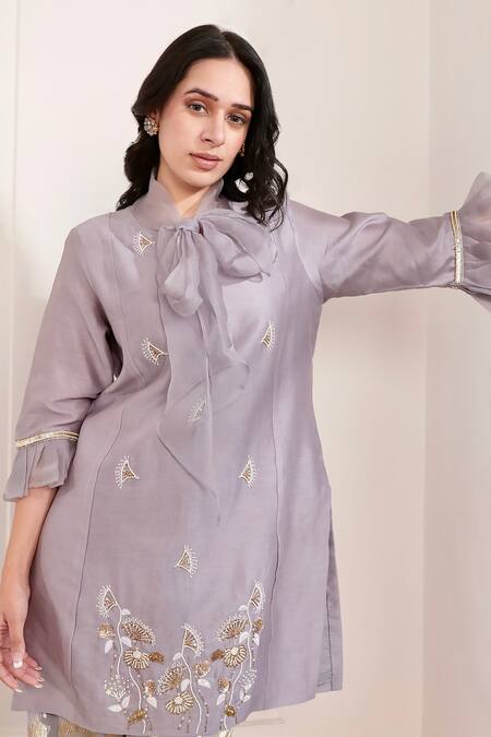 Buy_Pairaahan_Purple Kurta Chanderi Embroidered Pearl Sequin Embellished With Metallic Pant_Online_at_Aza_Fashions