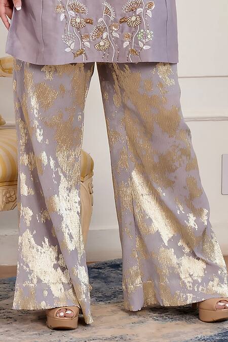Pairaahan_Purple Kurta Chanderi Embroidered Pearl Sequin Embellished With Metallic Pant_at_Aza_Fashions