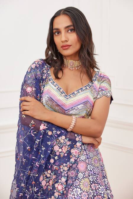 Buy Rahul Mishra Blue Silk, Viscose, Organza Embroidery, Mirrors Keyhole Aaina Hand Lehenga Set Online at Aza Fashions Buy_Rahul Mishra_Blue Silk, Viscose, Organza Embroidery, Mirrors Keyhole Aaina Hand Lehenga Set _Online_at_Aza_Fashions