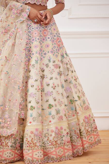 Rahul Mishra_Yellow Silk, Organza, Viscose Embroidery Meena Jharokha Hand Bridal Lehenga Set _Online_at_Aza_Fashions